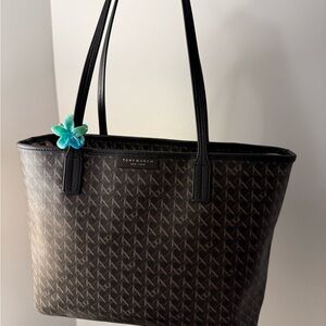 Tory Burch Black and Brown Patterned Tote